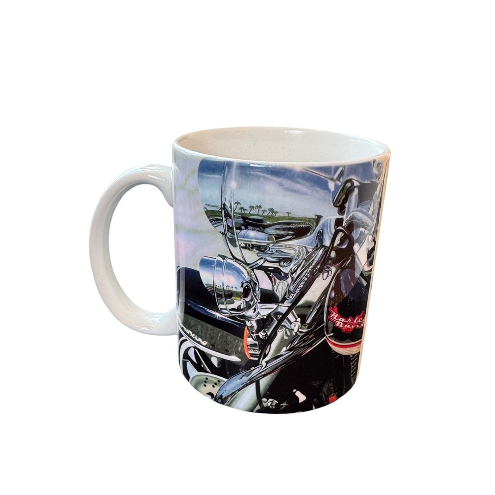Harley Davidson Motorcycle Chrome Reflection Ceramic Coffee Mug Bar Shield Logo